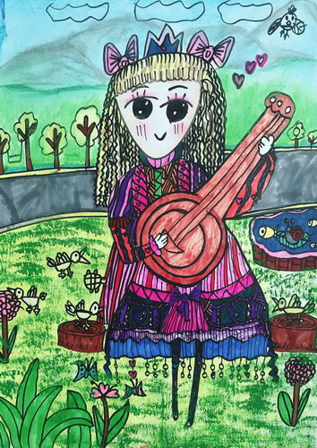 草原上的姑娘儿童绘画一等奖