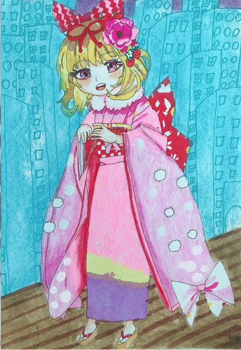 穿和服的女孩子创意画获奖