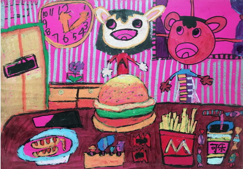爱吃汉堡的熊宝宝儿童画获奖
