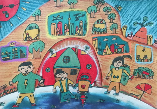 沙漠探险儿童绘画