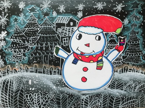 堆雪人儿童画图片