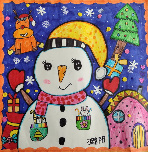 小雪人画画图片