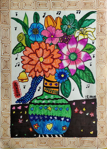 花与花瓶儿童绘画一等奖