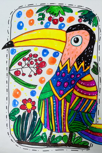 大嘴鸟手绘画简单好看