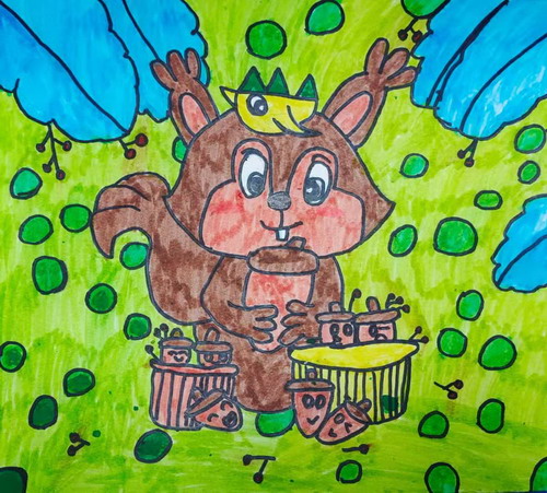 吃松果的小松鼠手绘画