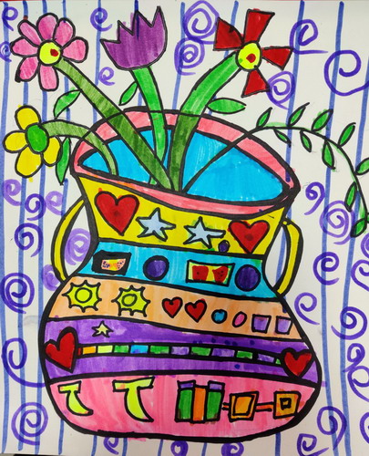 美丽的花与花瓶画画简单