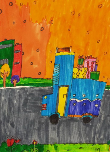 礼物车手绘画图片