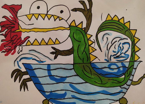 吃虫草画画作品