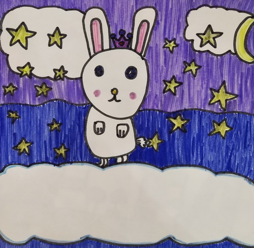 小兔在星空儿童画
