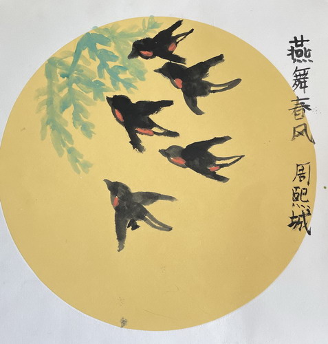 燕舞春风手绘画