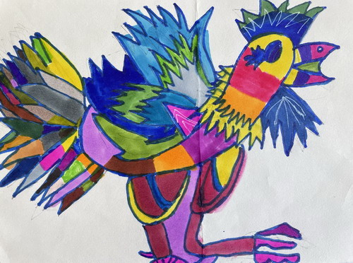 艳丽的大公鸡绘画获奖