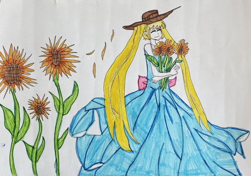 花之少女儿童绘画一等奖