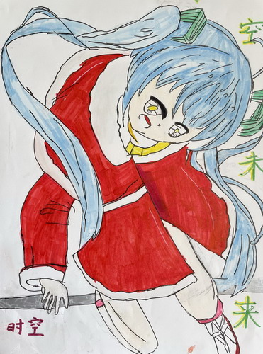 穿红衣的女孩儿童画