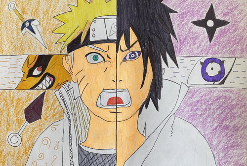 鸣人与佐助儿童绘画简单