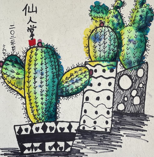 仙人掌儿童画一等奖