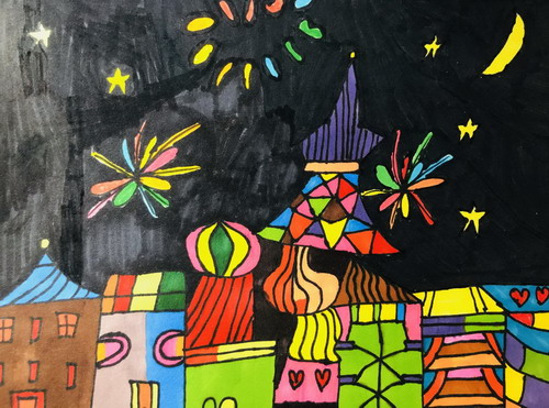 画夜景手绘画一等奖