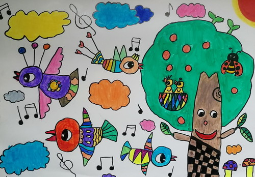 鸟儿之歌手绘画一等奖