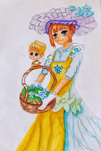 带草帽的女孩画简单又漂亮