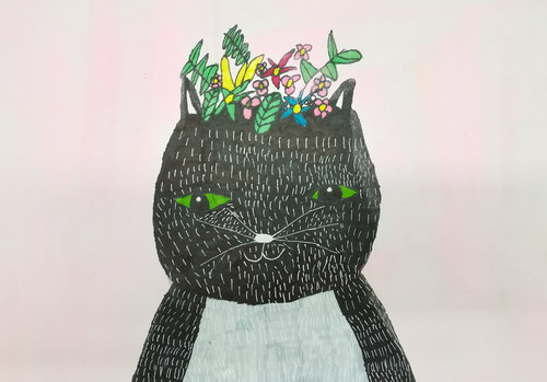 可爱的小黑猫创意画