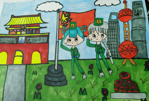 同一片蓝天，中国加油儿童画图片