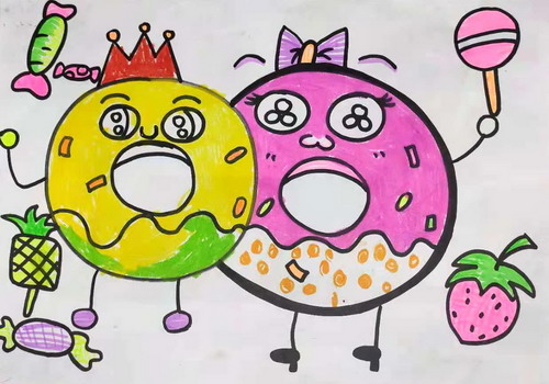 甜甜圈儿童画图片