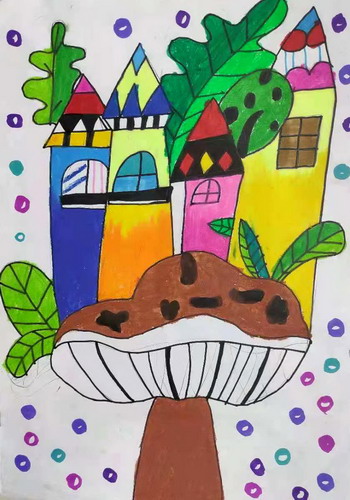 蘑菇屋儿童画