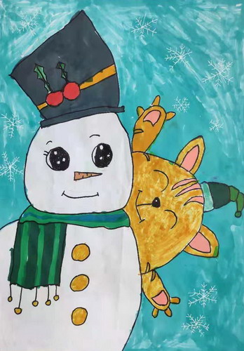 小猫和雪人手绘画获奖
