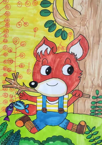 爱吃鱼的小狐狸绘画