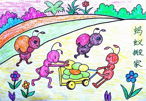 蚂蚁搬家手绘图片