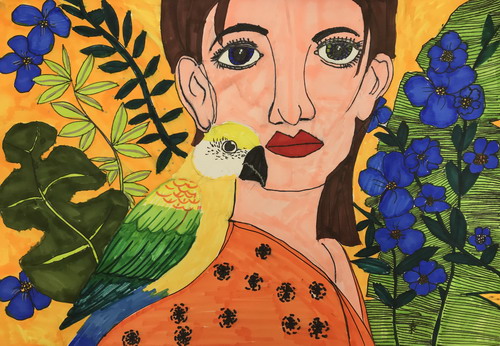 和鹦鹉的合照绘画获奖作品