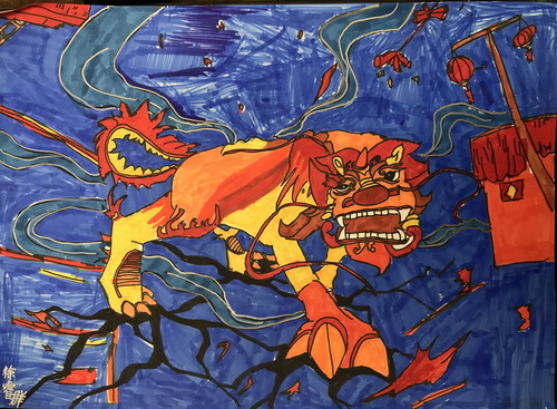 年兽来袭儿童画创意