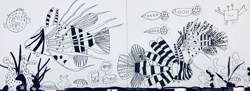 线描狮子鱼儿童画图片