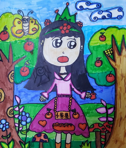 摘苹果的小姑娘创意画获奖