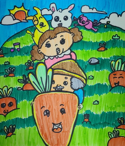 拔萝卜儿童画图片