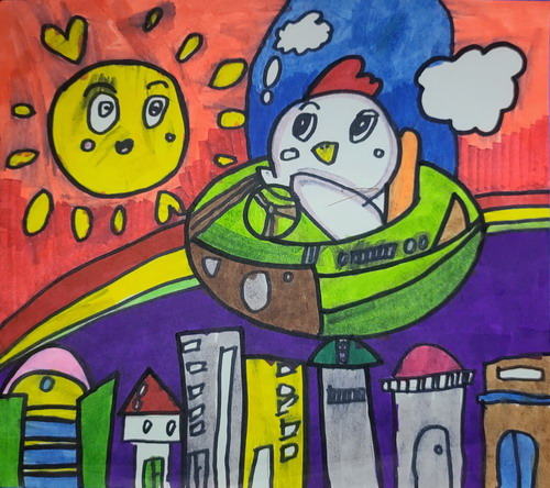 小鸡开飞机儿童绘画获奖