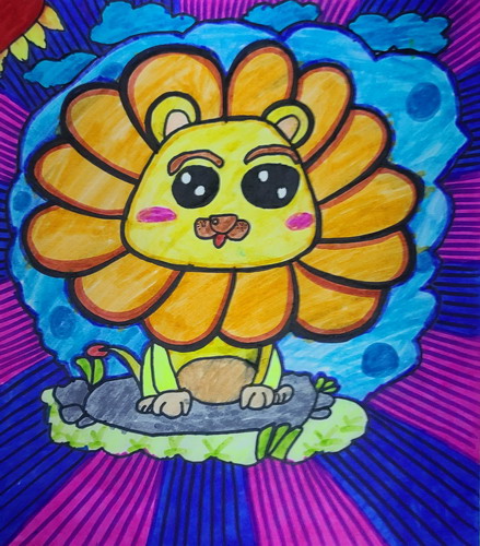 淘气小狮子儿童绘画获奖