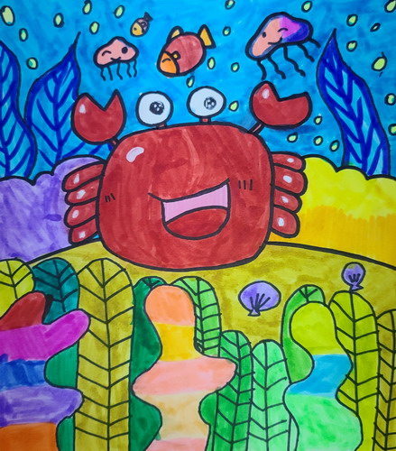 小螃蟹好高兴绘画图片