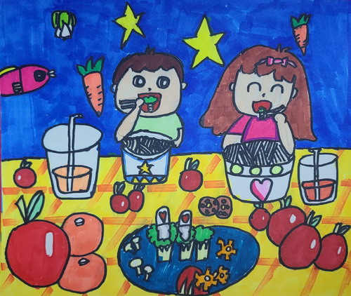 吃早饭儿童画一等奖