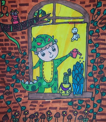 快乐的小恐龙画画图片