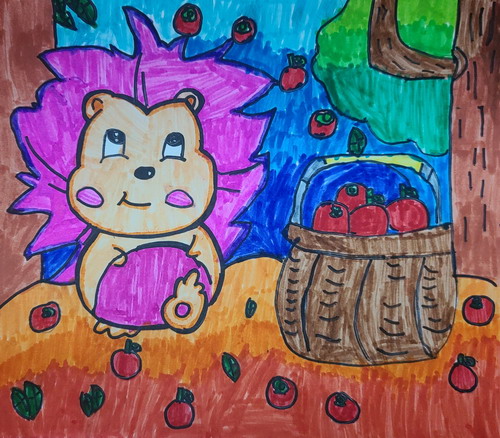 勤劳的小刺猬手绘画图片