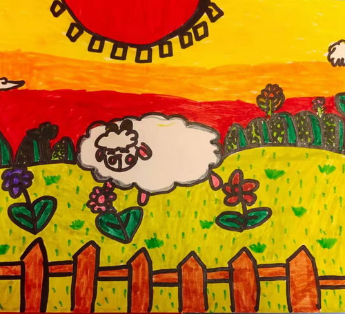 快乐的小绵羊手绘画一等奖