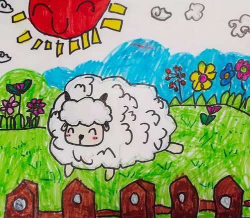 欢乐的小绵羊儿童绘画简单