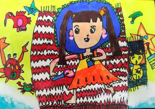 海边的女孩画画图片