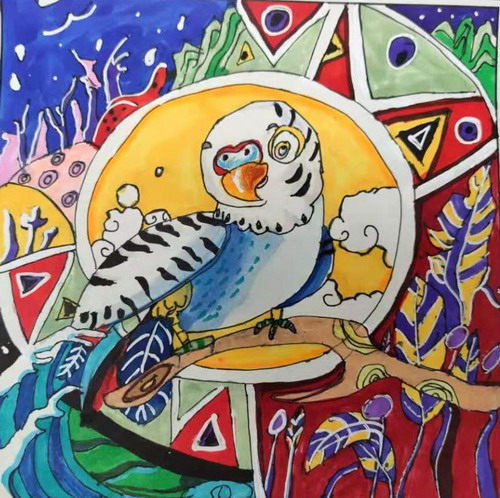 水中的鹦鹉儿童绘画一等奖