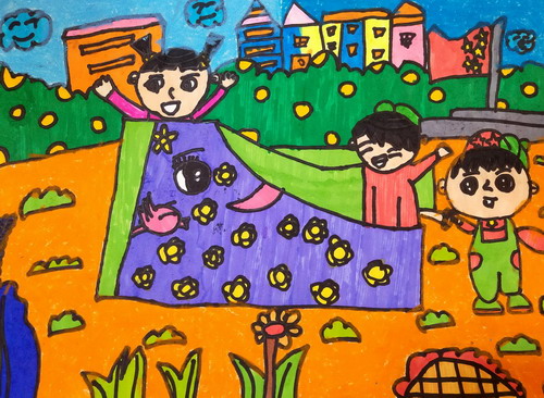 滑滑梯绘画图片