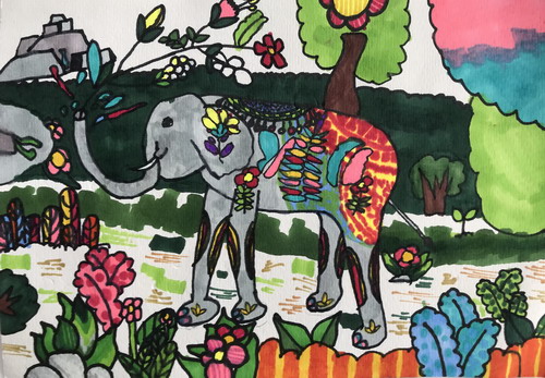 非洲森林象创意画简单好看