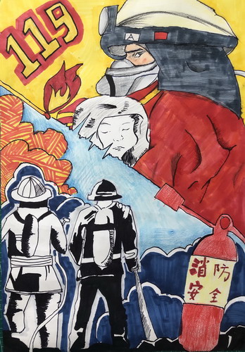 致敬消防英雄手绘画图片