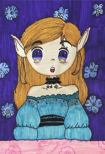 精灵少女画画作品