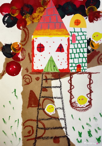 秋天的“树屋”儿童画创意