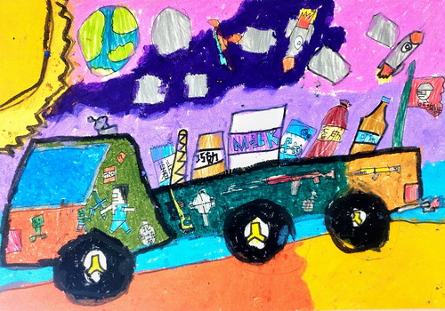 太空运输车手绘画一等奖